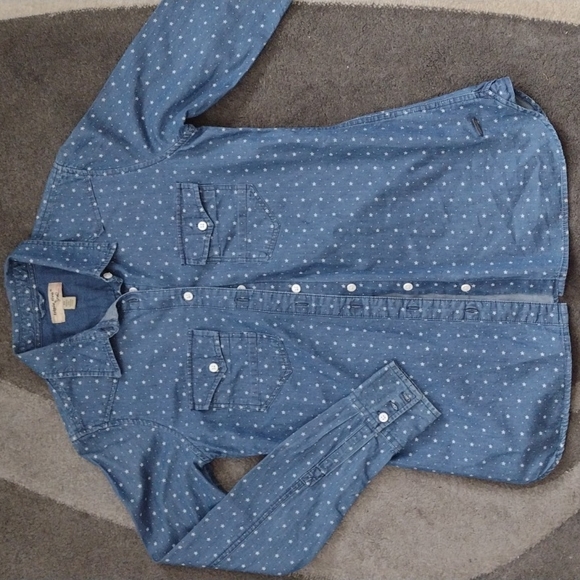 NWOT TRIPLE FIVE SOUL Star🌟 Print DENIM BUTTON DOWN SHIRT!! - Picture 6 of 7